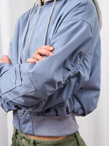 COUREZ Chaqueta con capucha azul oversize/Tops lindos Y2K para salir, volver a la escuela, chaqueta primaveral para mujeres - Neblina azul - Ver 8