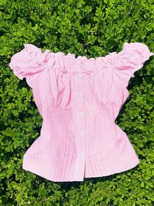 Comfortcana Blusa de mujer de verano con mangas abullonadas y rayas rosas