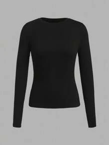 SHEIN EZwear 2 件女士休闲紧身圆领长袖 T 恤套装，适合秋冬季 - 彩色 - 查看 5