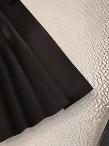 Franclia Đầm suông xếp ly thanh lịch, ôm sát, ve áo đơn hàng khuy, cạp cao dành cho nữ, phù hợp cho mùa xuân và mùa thu - màu đen - Xem 7