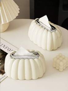 SHEIN 1 件南瓜形纸巾盒架（带弹簧）、桌面纸巾架、装饰纸巾盒（适用于家庭厨房卧室客厅餐厅）、创意纸巾收纳盒、家居装饰、浴室装饰、浴室收纳盒、夏季家居创意纸巾盒、办公室客厅 - 彩色 - 查看 9