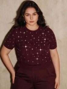 Anewsta 全新水钻装饰优雅短袖毛衣