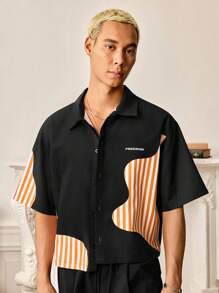 SWAVVY Camisa de manga corta casual con bloques de color y rayas para hombre, de verano