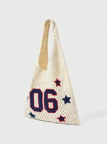 ROMWE Kawaii 女士镂空数字五角星图案单肩包 - 杏色 - 查看 2