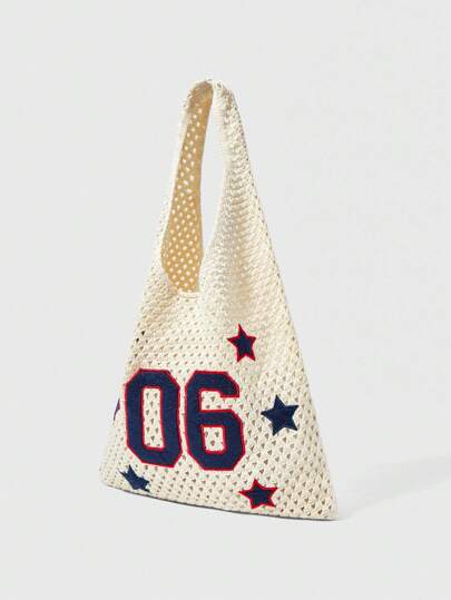 Kawaii Women's Hollow Out Shoulder Bag With Digital Five-Pointed Star Pattern