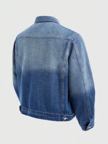 ROMWE Anime Men's Floral Pattern Long Sleeve Single-Breasted Casual Denim Jacket - Blue - View 2