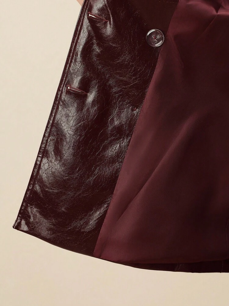 バーガンディ クラックレザー スリムフィット ファッショナブル フォーマルブレザー 秋冬