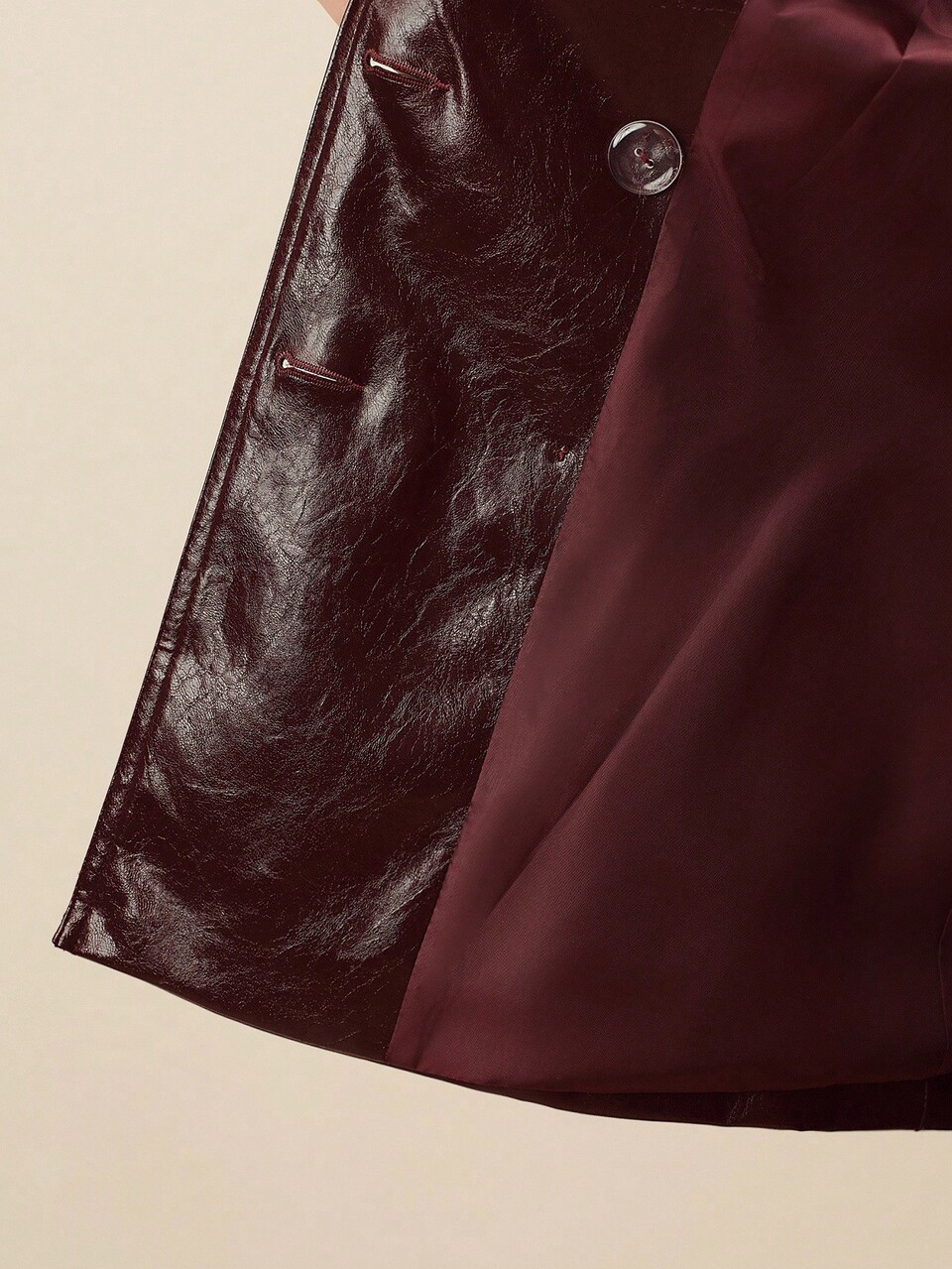Burgundy Cracked Leather Slim Fit Fashionable Formal Blazer, Autumn/Winter