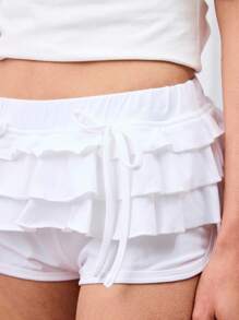 COUREZ Low Waist Frill Micro Short /Y2K Micro Shorts Going Out Outfits Fall Women Clothes Cute Vacation - White - View 7