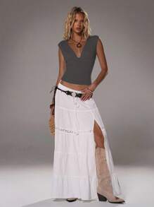 Flirla Women's Deep V-Neck Tight Casual Versatile Top, Spring/Summer - Grey - View 5