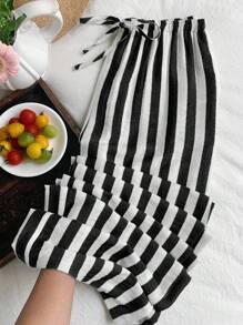 SHEIN EZwear Quần ống đứng kẻ sọc đi làm thường ngày cho nữ - Đen và trắng - Xem 1