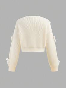 SHEIN Tween Girl Apricot Bow Knit Cardigan, Sweet & Versatile, Autumn/Winter - Multicolor - View 5