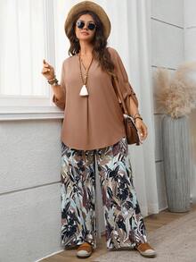 EMERY ROSE Bộ 2 món áo sơ mi dài tay và quần in hoa thời trang thu đông cho nữ cỡ lớn - Nhiều màu - Xem 6