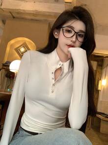 DAZY Women's Korean Style Casual Long Sleeve Basic T-Shirt, Suitable For Spring And Autumn