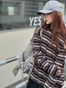 Dazy Kids Teen Girl Loose Casual Striped Crew Neck Long Sleeve T-Shirt, Autumn - Multicolor - View 9