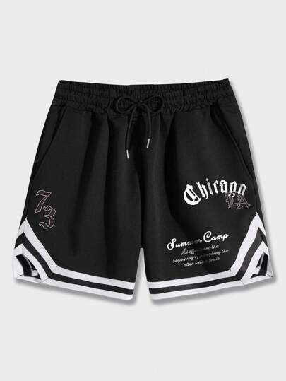 ROMWE Street Life Women's Slogan Print Drawstring Shorts, Suitable For Everyday Spring/Summer Wear