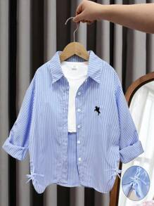 SHEIN Explorewe 女童宽松休闲轻便夹克，蓝色，春夏 - 藍色 - 查看 1