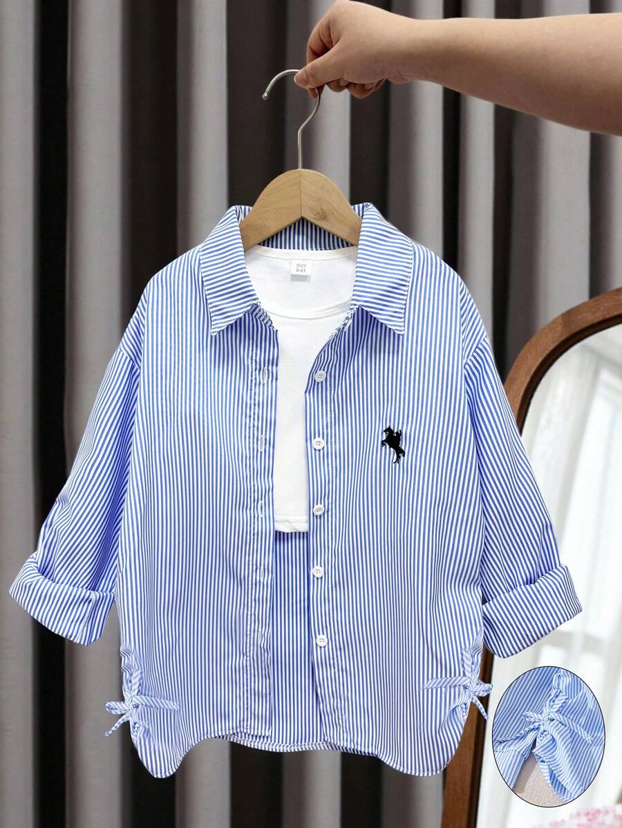 SHEIN Explorewe 女童宽松休闲轻便夹克，蓝色，春夏 - 藍色 - 查看 1