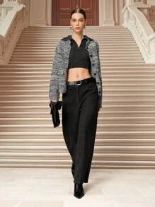SHEIN Unity Autumn/Winter Fashion Commuter Ombre Long Sleeve Cardigan, Going Out, Business Casual Cardigan - Grey - View 2