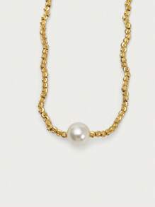 Opalesca 1pc Pearl/Mother Of Pearl, Metallic, Beaded Necklace - Casual, Work, Elegant, Luxury, Cute, Wedding, Sexy, Vacation, Y2K, For Mom, Women, Girl, Fall, Autumn, Winter, Festival, Holiday, Vacation, Old Money, Halloween,For Mom/Women/Girl/Mother,Fall/Autumn/Winter,Outfits,Charm Necklace,Old Money,Premium,Pearl,Elegant,Fairycore/Fairy - Gold - View 6