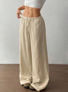 SHEIN Tall 1 件女士休闲宽松低腰休闲裤，杏色，适合通勤、居家、四季