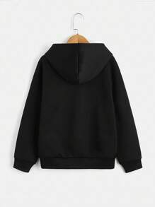 Tween Boy Letter Print Warm Hoodie Sweatshirt, Casual Sports Suitable For Spring & Autumn Daily Wear - Black - View 2