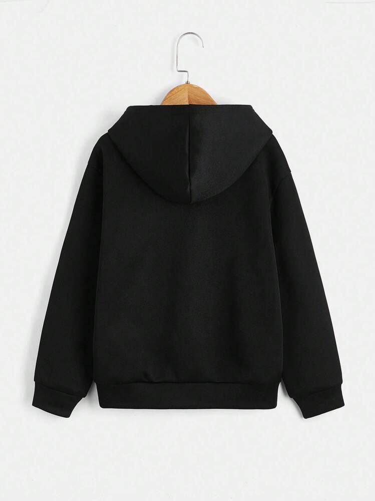 Tween Boy Letter Print Warm Sweatshirt, Casual Sports Suitable For Spring & Autumn Daily Wear - Black - View 2