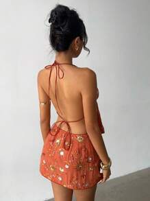 SHEIN PETITE 2pcs Women Orange Embroidered Beaded Floral Camisole Top And Skirt Set, Vintage, Vacay Vibes, Two-Piece Set, Streetwear, Skin Revealing, SequinDress, Romantic Dress, Retro Chic, Patchwork Skirt, PartyMustHave, Minimalist Style, Minimalism AU, Looks Of Party, Island Style, Girly AU, Concert Outfits, Clean Fit Style, Beachweekend, Ancient Florals, #Demure - Burnt Orange - View 2