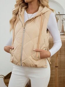 EMERY ROSE Áo khoác không tay có mũ trùm đầu màu trơn thường ngày dành cho nữ, Áo vest phao thu đông dành cho nữ Áo vest có mũ trùm đầu Áo vest có đệm Áo vest chần bông Quần áo mùa đông dành cho nữ Áo khoác mùa đông Áo khoác mùa đông Áo khoác mùa đông dành cho nữ Quần áo mùa thu dành cho nữ Quần áo mùa đông dành cho nữ Quần áo mùa thu Quần áo mùa đông dành cho nữ - Màu Khaki - Xem 1