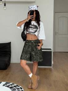 Coolane Women's Spring Y2K Fashion Vintage Leopard Raw Edge Design Crotch Pants - Grey - View 4