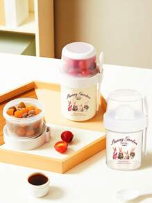 ROMWE Fairycore 1pc Salad Cup, Fruit Bento Box, Vegetable Salad Preservation Box, Office Lunch Box, Microwave Heating Portable,Bunny Print, Easter Pattern, Decoration - Multicolor - View 2