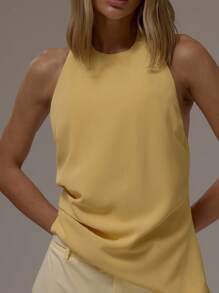 MUSERA Halter Neck Top Asymmetric Hem Open Tie Back Fall Winter Business Casual Office Work Teacher Brunch Cute Winter Party Elegant Holidays Party Spring Summer Festival Carnival - Yellow - View 2