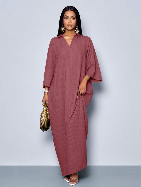 SOLERSUN Women's Fashionable V Neck Loose Batwing Sleeve Dress For Holiday Maxi Women Outfit