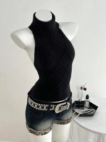 Elamini 女士露背性感时尚针织背心