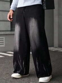 Manfinity LEGND 男士黑色成熟街头风格宽松阔腿裤 - 黑色 - 查看 1