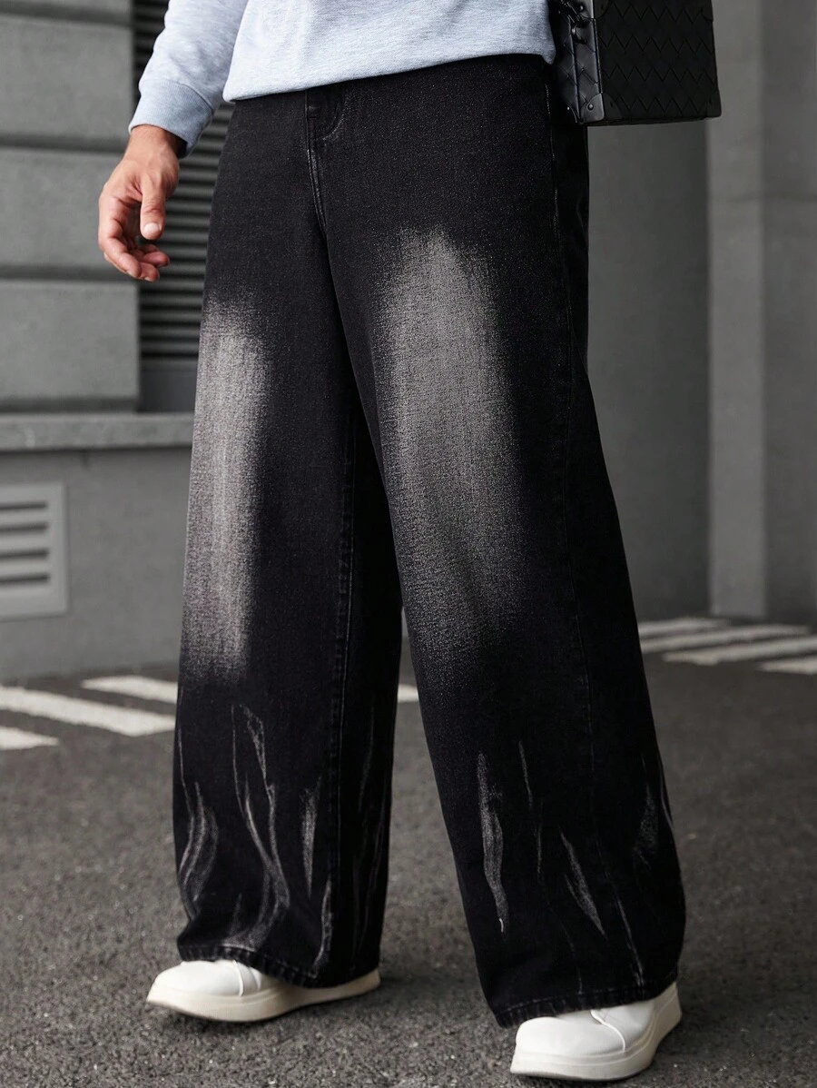 Manfinity LEGND 男士黑色成熟街头风格宽松阔腿裤 - 黑色 - 查看 1