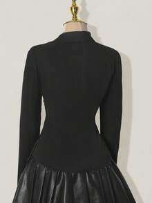 SHEIN ICON Women's Double Layer Collar Fitted Jacket Black Zip Up Jacket In Fall/Winter - Black - View 9