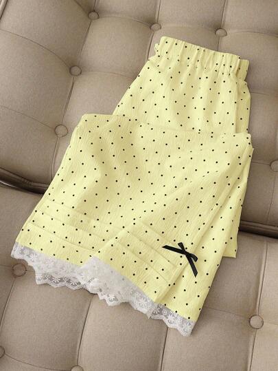 Franclia Women's Minimalist Polka Dot Lace Trim Wide Leg Pants Fall Cloth For Women