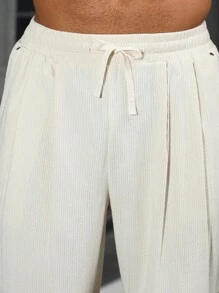 Manfinity Homme 男士畅销休闲裤，铆钉 INS 搭配不同面料，日常穿着，男友/丈夫礼物，周年纪念礼物，浅色直筒宽松长裤，秋季 - 杏色 - 查看 5