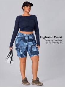 TrendSteals Shorts vaqueros de moda con parches en talla grande de color azul - Azul - Ver 3