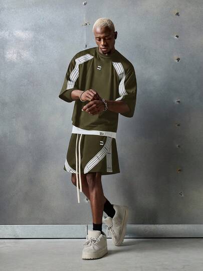 NEON BLANC 男士街头时尚针织长袖丝带刺绣圆领T恤，适合夏季