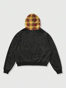 ROMWE MEN Street Life Herren Karomuster Patchwork Reißverschluss Kapuzenpullover - Verschiedenfarbig - Übersicht 2