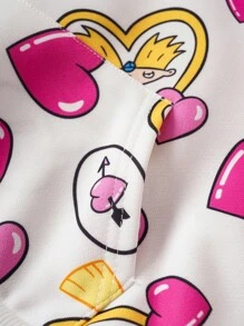 Nick 90s | SHEIN 少女可爱卡通心形印花白色长袖连帽卫衣和修身粉色针织裤两件套 - 彩色 - 查看 5