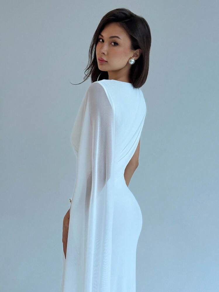 Aloruh Elegantes Kleid mit Rüschenbesatz und Patchwork-Muster für Damen, einfarbig, Hochzeitsgastkleid, Hochzeitsgastkleid für Damen, Kleid für Hochzeitsgäste, formelle Kleider für Hochzeitsgäste, Kleider für Hochzeitsveranstaltungen, elegantes Hochzeitsgastkleid, Hochzeitsgastkleider, Hochzeitskleid, Gastkleider für Hochzeitsgäste, fließendes Kleid - Weiss - Übersicht 6