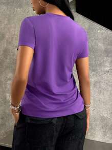 INAWLY 女士蝴蝶印花圆领短袖休闲上衣，适合日常穿着 - 紫色 - 查看 2