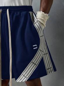 NEON BLANC 男士街头时尚刺绣字母针织腰带短裤 - 藏蓝色 - 查看 6