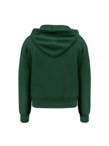 Manfinity Dauomo 男式纯色落肩长袖拉链前开休闲连帽衫，秋季 - 綠色 - 查看 2