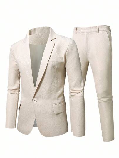 Manfinity Mode بدلة رجالية بمقاسات كبيرة، بلايزر وبنطلون من الجاكار ذو لون واحد