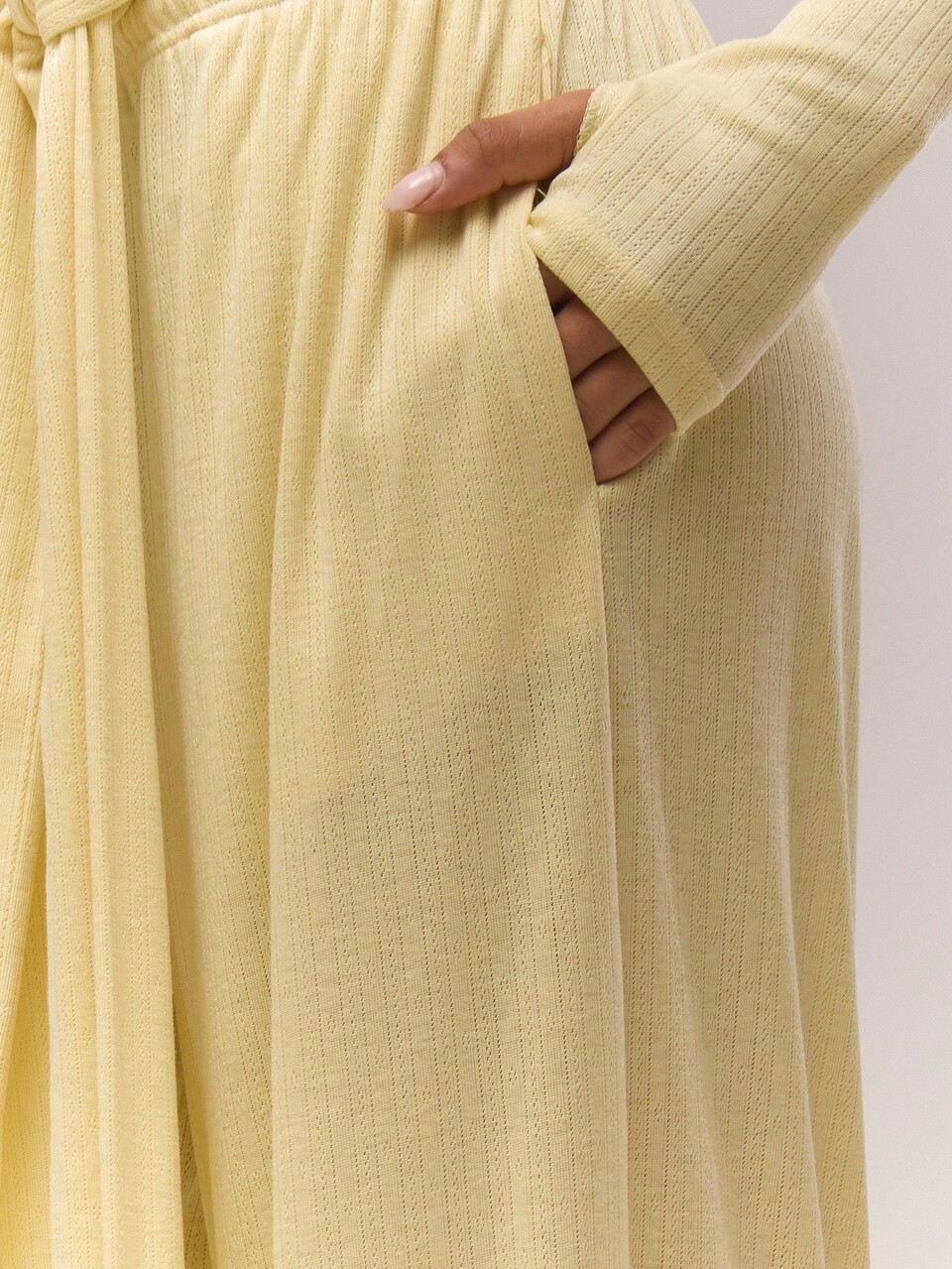 Women's Pale Yellow,Summer,Chic,Loungewear,Holiday Knitted Wide Leg Tie Waist Trousers,Back To School Old Money Cottage Core Casual Butterscotch