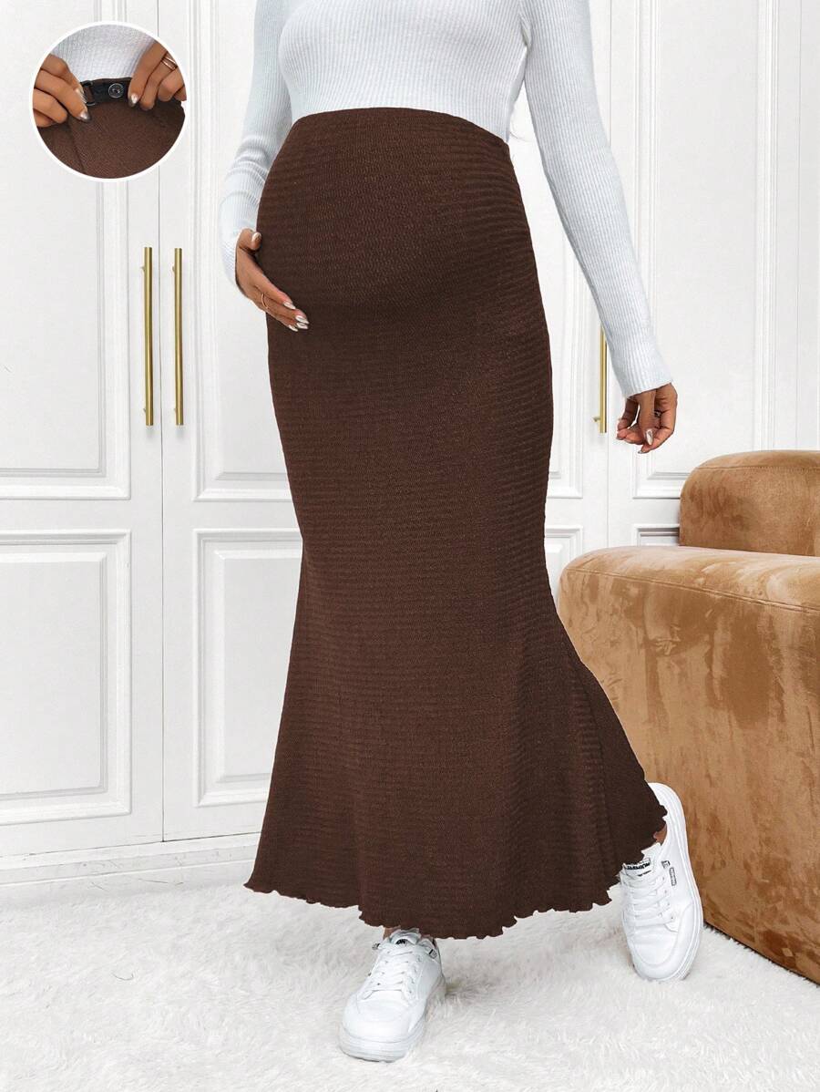 SHEIN Fall Clothes,Autumn Clothes,Maternity Autumn Clothes Maternity Maternity Casual Solid Color Mermaid Skirt Maternity Skirt Brown Maternity Skirt Mermaid Maternity Skirt Long Maternity Skirt Ribbed Maternity Skirt